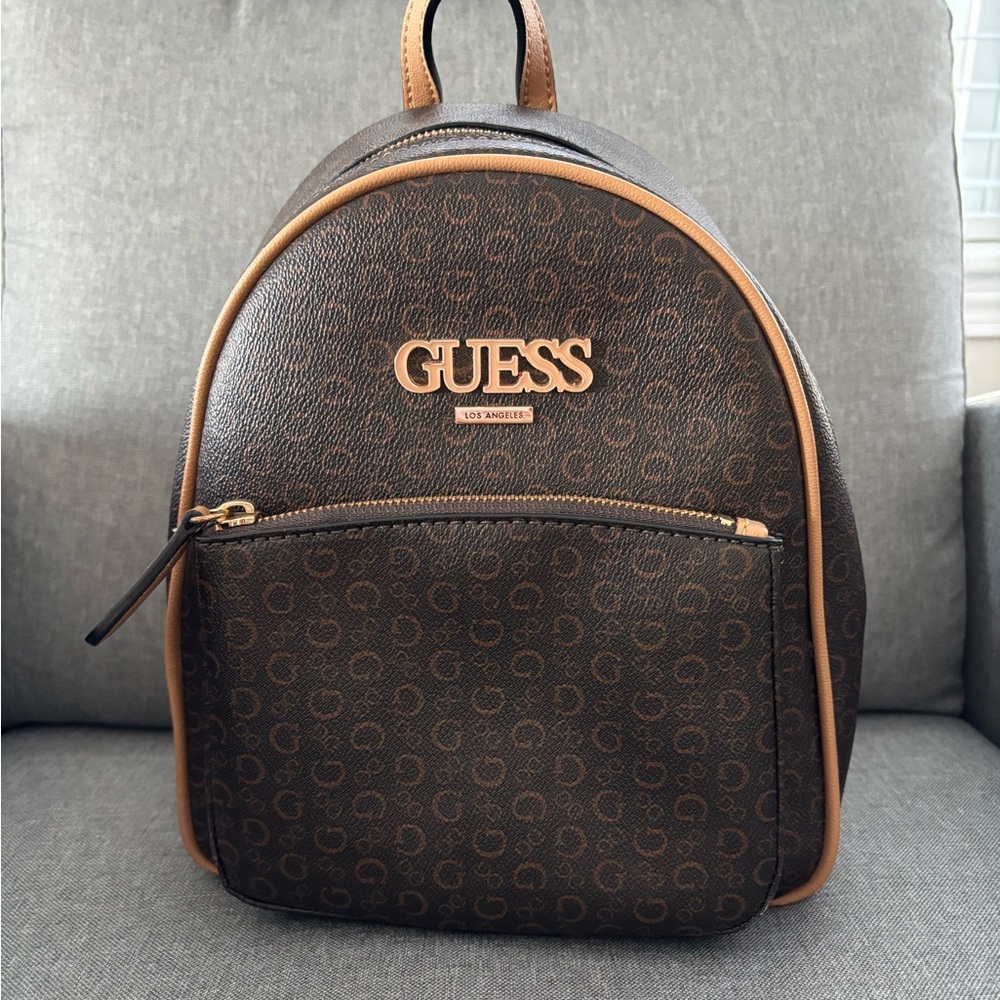 GUESS Dark Brown Monogram Backpack